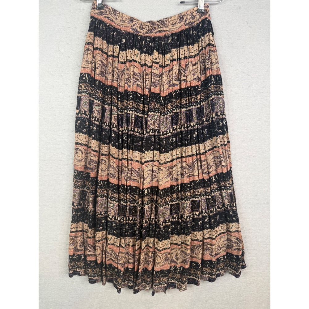 Jane Ashley‎ Maxi Skirt Women L Boho Beaded Crinkle Paisley 90s Neutral Earthy